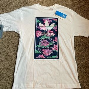 New Adidas Floral Box Logo T Shirt